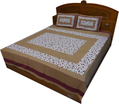 54% OFF on Kismat Collection Cotton Printed Double Bedsheet 1 Bedsheet, 2 Pillow Cover, Brown