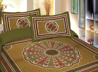 50% OFF on Lali Prints Cotton Printed Double Bedsheet 1 Bedsheet, 1 Pillow Cover, Green