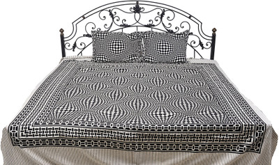 15% OFF on Exotic India Cotton Printed Double Bedsheet 1 Bedspread, 2 Pillow Covers, Black