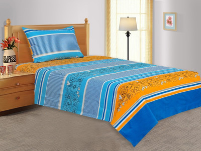 27% OFF on Salona Bichona Polycotton Floral Single Bedsheet 1 Single Bedsheet, 1 Pillow Cover, Blue