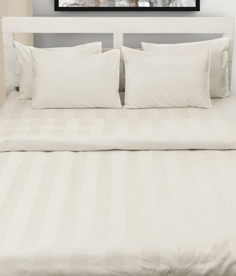 House This Cotton Striped Double Bedsheet 1 Double Bed Sheet, 2 Pillow Covers., White