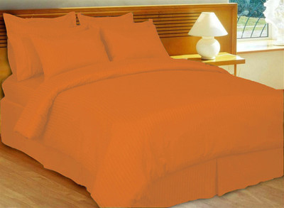 Just Linen Cotton, Satin Self Design, Striped Queen Bedsheet 1 Bedsheet, 2 Pillow Covers, Orange, Peach