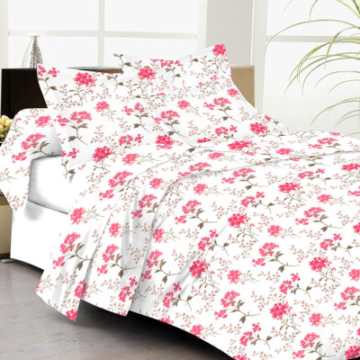 61% OFF on Lali Prints Cotton Floral Double Bedsheet 1 Bedsheet, 2 Pillow Covers, Pink