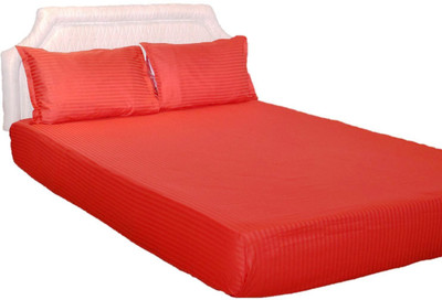 5% OFF on Trance Home Cotton Striped Single Bedsheet 1 Fitted Bed Sheet, 1 Pillow Cover, Deep Red