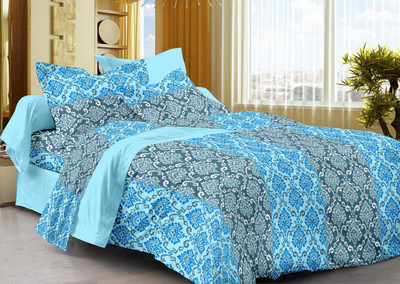 50% OFF on La Fleur Cotton Abstract Double Bedsheet 1 Bedsheet, 2 Pillow Covers, Blue