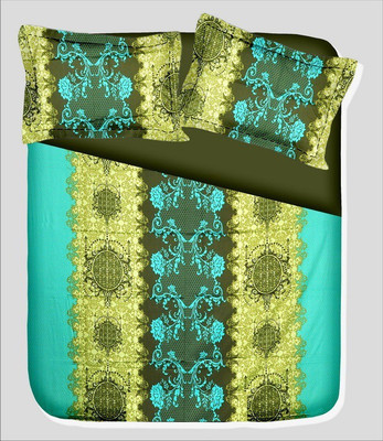 14% OFF on RR Textile House Cotton, Satin Printed Double Bedsheet 1 Bedsheet, 2 PillowCover, Green