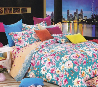 Just Linen Cotton Floral Extra Large Bedsheet 1 Super Large Size Flat Sheet, 2 Large Size Pillow Covers, Multicolor