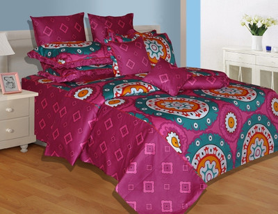 26% OFF on Salona Bichona Satin Geometric King Bedsheet 1 King Size Bedsheet, 2 Pillow covers, Pink