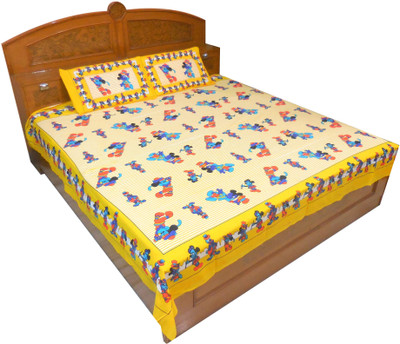11% OFF on Kismat Collection Cotton Printed Double Bedsheet 1 Bed Sheet, 2 Pillow Covers, Yellow