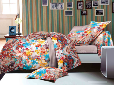 54% OFF on Dexim Polyester Silk Blend Floral Double Bedsheet Bed Sheet With Two Pillow Cover, Multicolor