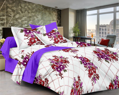 71% OFF on Ahmedabad Cotton Polycotton Floral Single Bedsheet 1 single bedsheet & 1 pillow cover, White, Purple