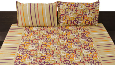 Livanto Cotton Abstract Double Bedsheet 1 Bedsheet, 2 Pillow Covers, Multicolor