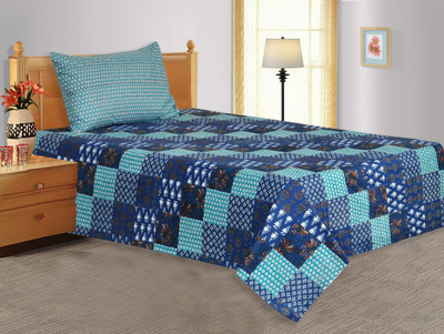 28% OFF on Salona Bichona Cotton Checkered Single Bedsheet 1 Single Bedsheet, 1 Pillow Cover, Blue