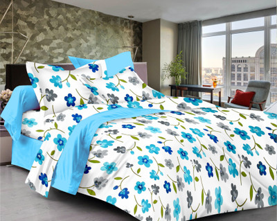 70% OFF on Ahmedabad Cotton Cotton Floral Single Bedsheet 1 Single Bedsheet & 1 Pillow Cover, White, Blue, Green