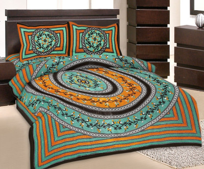 50% OFF on Rangasthali Cotton Printed Double Bedsheet 1 Bedsheets X 2 Pillow cover, Multicolor