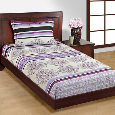 10% OFF on House This Cotton Damask Single Bedsheet 1 Bedsheet, Purple, White
