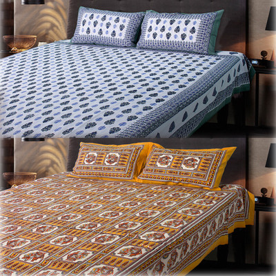 56% OFF on eCraftIndia Cotton Printed Double Bedsheet 2 Bedsheet Set 2 Double Bedsheet + 4 Pillow Covers, Brown