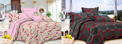 58% OFF on Carah Polyester Printed Double Bedsheet 2 Bedsheets With 4 Pillow Covers, Multicolor