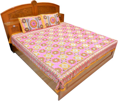 11% OFF on Kismat Collection Cotton Printed Double Bedsheet 2 Pillow Cover, BedSheet, Pink, Orange