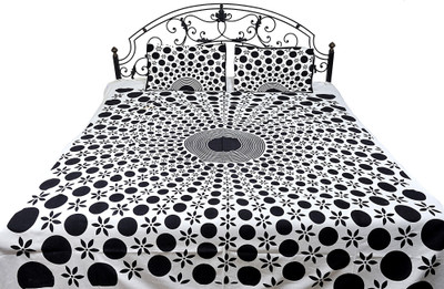 16% OFF on Exotic India Cotton Printed Double Bedsheet Bedsheet, 2 Pillow Covers, White and Black