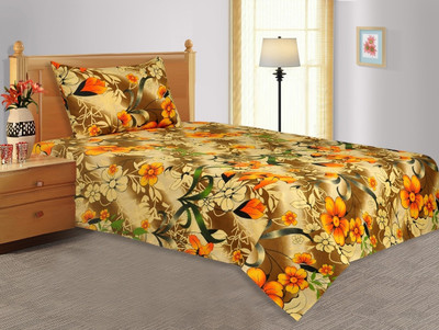 27% OFF on Salona Bichona Polycotton Floral Single Bedsheet 1 Single Bedsheet, 1 Pillow Cover, Yellow