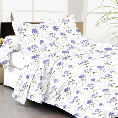 61% OFF on Lali Prints Cotton Floral Double Bedsheet 1 Bedsheet, 2 Pillow Covers, Purple