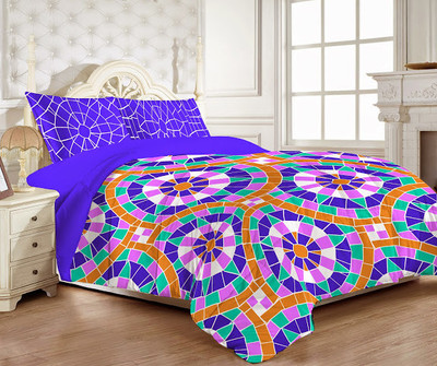 MYCK Cotton Mosaic King Bedsheet 1 Bedsheet, 2 Pillow Covers, Multicolor