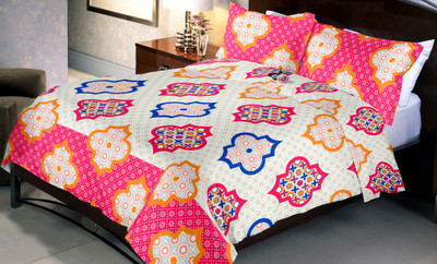 55% OFF on Indien Casa Cotton Printed Double Bedsheet 1 Bedsheet, 2 Pillow Covers, Multicolor