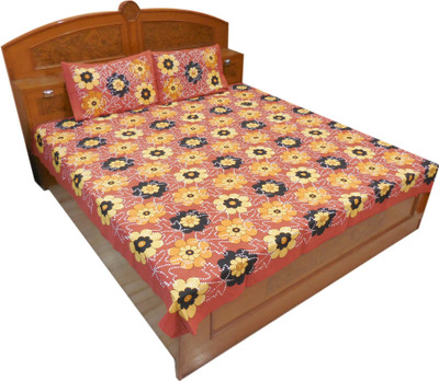 12% OFF on Kismat Collection Cotton Printed Double Bedsheet 2 Pillow Cover, BedSheet, Black, Red