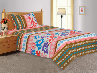 24% OFF on Salona Bichona Cotton Floral Single Bedsheet 1 Single Bedsheet, 1 Pillow Cover, Green