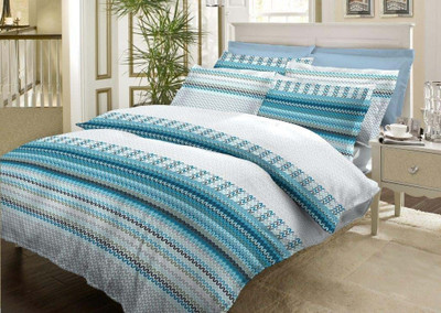 Bombay Dyeing Cotton Printed Double Bedsheet 2 Pillow Covers, 1 Bedsheet, Grey||Blue