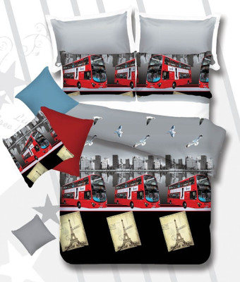 19% OFF on North West Polycotton Graphic Single Bedsheet 1 Bedsheet, 2 Pillow Covers, Red, White