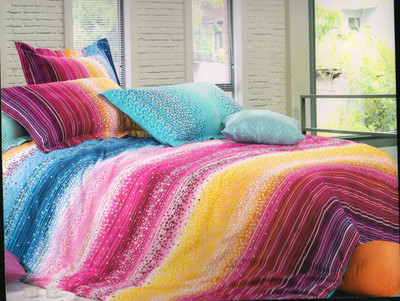 70% OFF on Rose Petal Polyester Striped Double Bedsheet