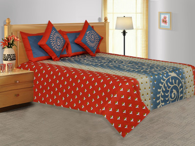 21% OFF on Salona Bichona Cotton Striped Double Bedsheet 1 Bedsheet, 2 Pillow Covers, Blue