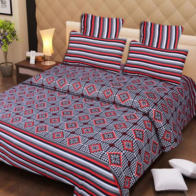 59% OFF on Home Elite Cotton Striped Double Bedsheet 1 Bedsheet, 2 Pillow Cover, Multicolor