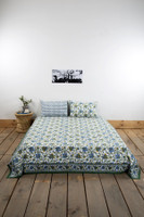 53% OFF on Ocean Collection Cotton Floral Double Bedsheet 1 Bed Sheet + 2 Pillow Cover, Blue