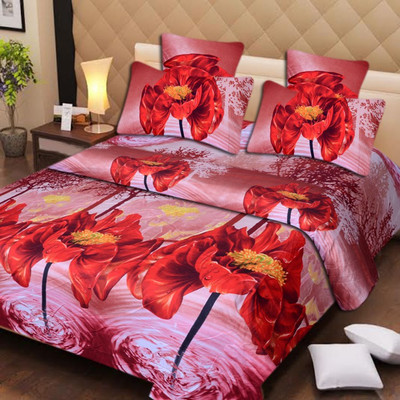 58% OFF on IWS Polycotton 3D Printed Double Bedsheet 1 Bedsheet, 2 Pillow Covers, Multicolor