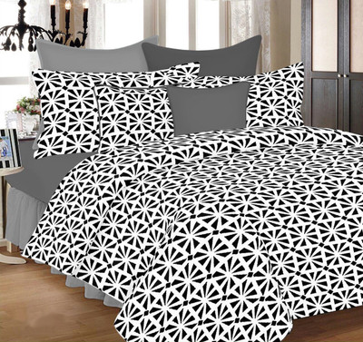 68% OFF on PrintStar Cotton Abstract Double Bedsheet Bedsheet, 2 Pillow Covers, Black