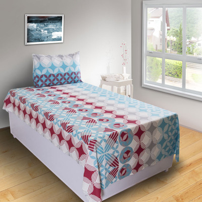 40% OFF on House This Cotton Graphic Single Bedsheet 1 Bedsheet, Blue, Red
