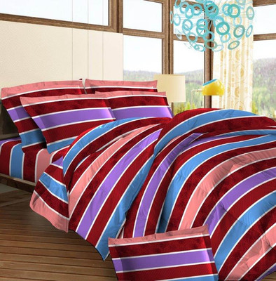 31% OFF on Bombay Dyeing Cotton Striped Double Bedsheet 1Double Bedsheet, 2Pillow Cover, Blue, Red, Maroon
