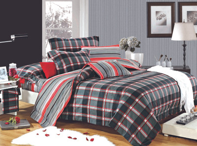Bianca Cotton Checkered King Bedsheet 1 Bedsheet, 2 Pillow Covers, Multicolor