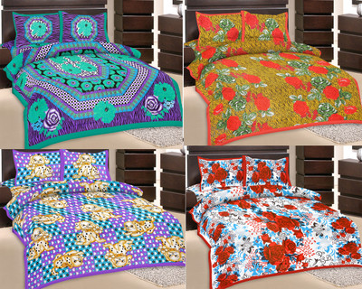 51% OFF on GRJ India Cotton Printed Double Bedsheet 4 Bedsheet, 8 Pillow Cover, Multicolor