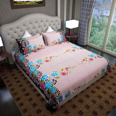 75% OFF on Graffiti Home Cotton Striped Double Bedsheet