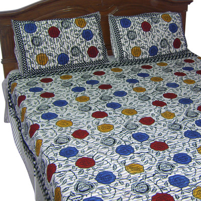 65% OFF on Looms of India Cotton Abstract Double Bedsheet 1 Bedsheet, 2 Pillow Covers, White, Black