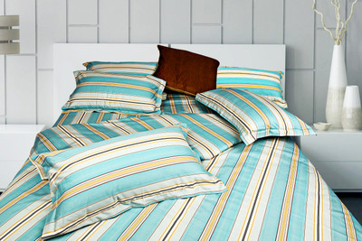 29% OFF on Just Linen Cotton, Satin Striped, Geometric Double Bedsheet 1 Bedsheet, 2 Pillow Covers, White, Blue, Yellow, Black, Multicolor
