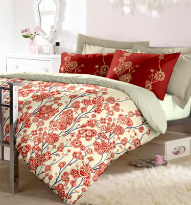 10% OFF on Raymond Cotton Printed Double Bedsheet 1 Bedsheet, 2 Pillow Cover, Red