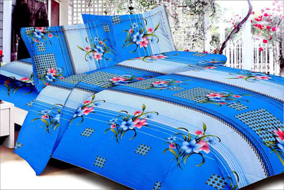 53% OFF on Urban Style Cotton Floral Double Bedsheet 1 Bedsheeet, 2 Pillow covers, Blue