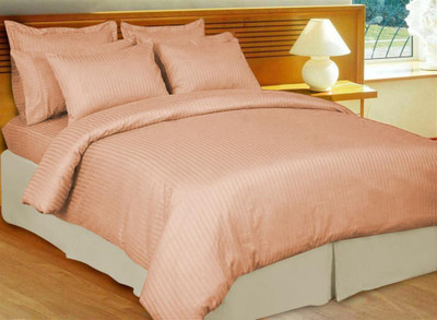 20% OFF on Just Linen Cotton Striped Double Bedsheet 1 Super Large Size Flat Sheet, 2 Regular Size Pillow Covers, Orange