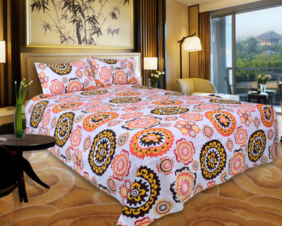 65% OFF on Floor Fashion Cotton Abstract Double Bedsheet 1 Double Bedsheet, 2 Pillow Covers, Multicolor