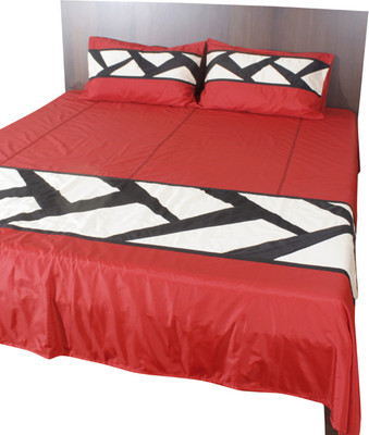 Furrball Bedspreads & More Silk Printed Queen Bedsheet 1 Bedspread, 2 Pillow Covers, Red, Black, White